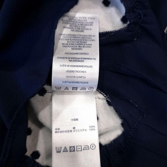 Navy Polka Dot Ruffle Sweater SzM 3/4 Sleeve Preppy Coastal Cottage Soft Stretch - Picture 12 of 13